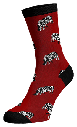 Hansie en Grietjie Black Rhino socks, red, critically endangered